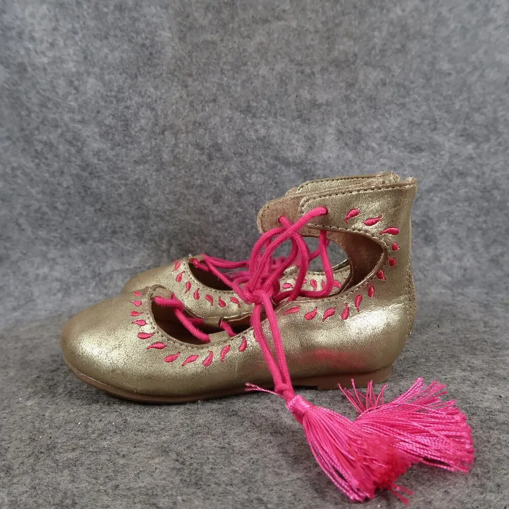 Oshkosh B'Gosh Shoes Toddler Baby 7 Ballet Flats Zip Tie Tassel Metallic Pink